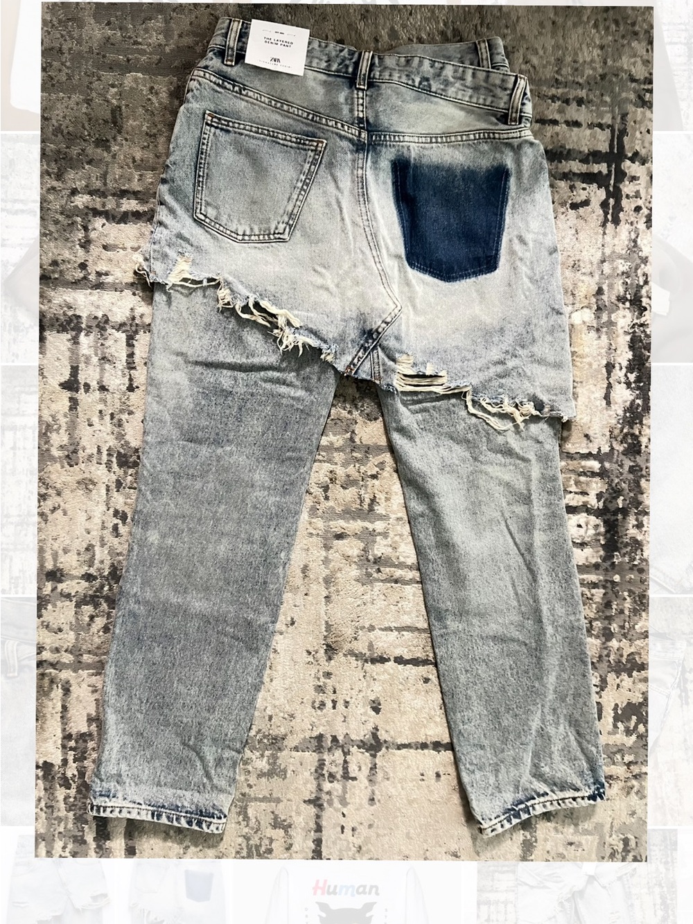 Zara Light Blue Distressed Boyfriend Jeans with Asymmetric Hem - Picture 5 of 7
